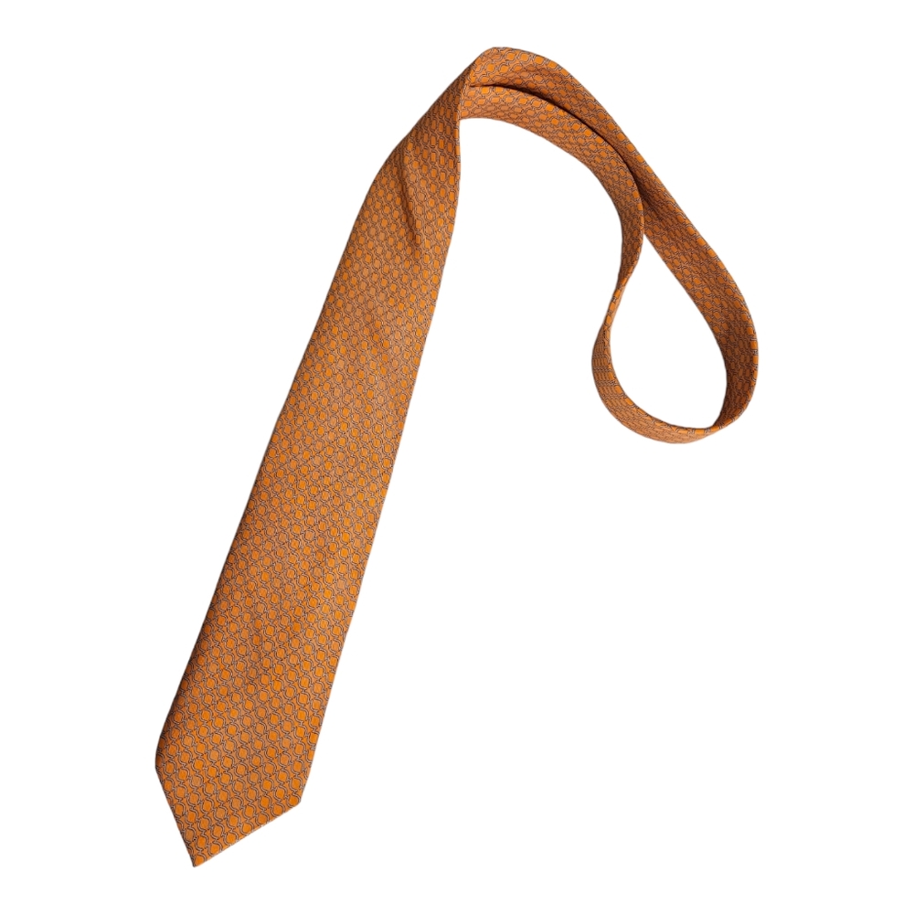 HERMÈS 606132 UA Orange Monogrammed "H" Silk LUXURY Tie FRANCE